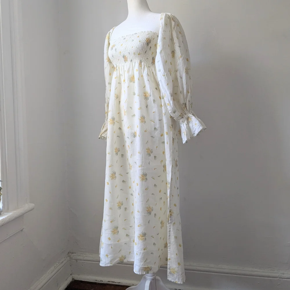 Sleeper Atlanta Smocked Linen Midi Dress Cottagecore Mimosa Size M - Picture 4 of 11